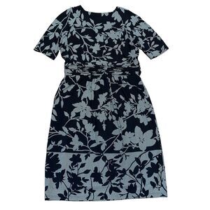 Jones New York Black & Gray Floral Faux Belt Dress Size 16